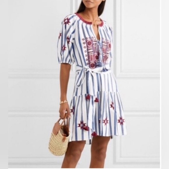 Figue Dresses & Skirts - Figue Bria Cotton Tassel Boho Mini Dress Sz S Blue White Burgundy